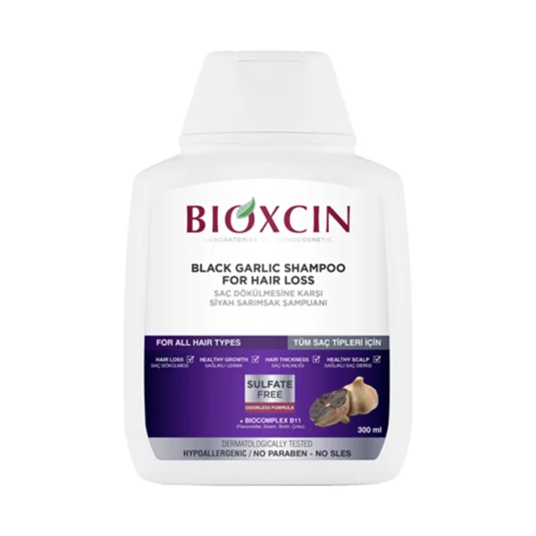 شامپو سیر سیاه بیوکسین ضد ریزش مو Bioxcin Black Garlic Shampoo for Hair Loss