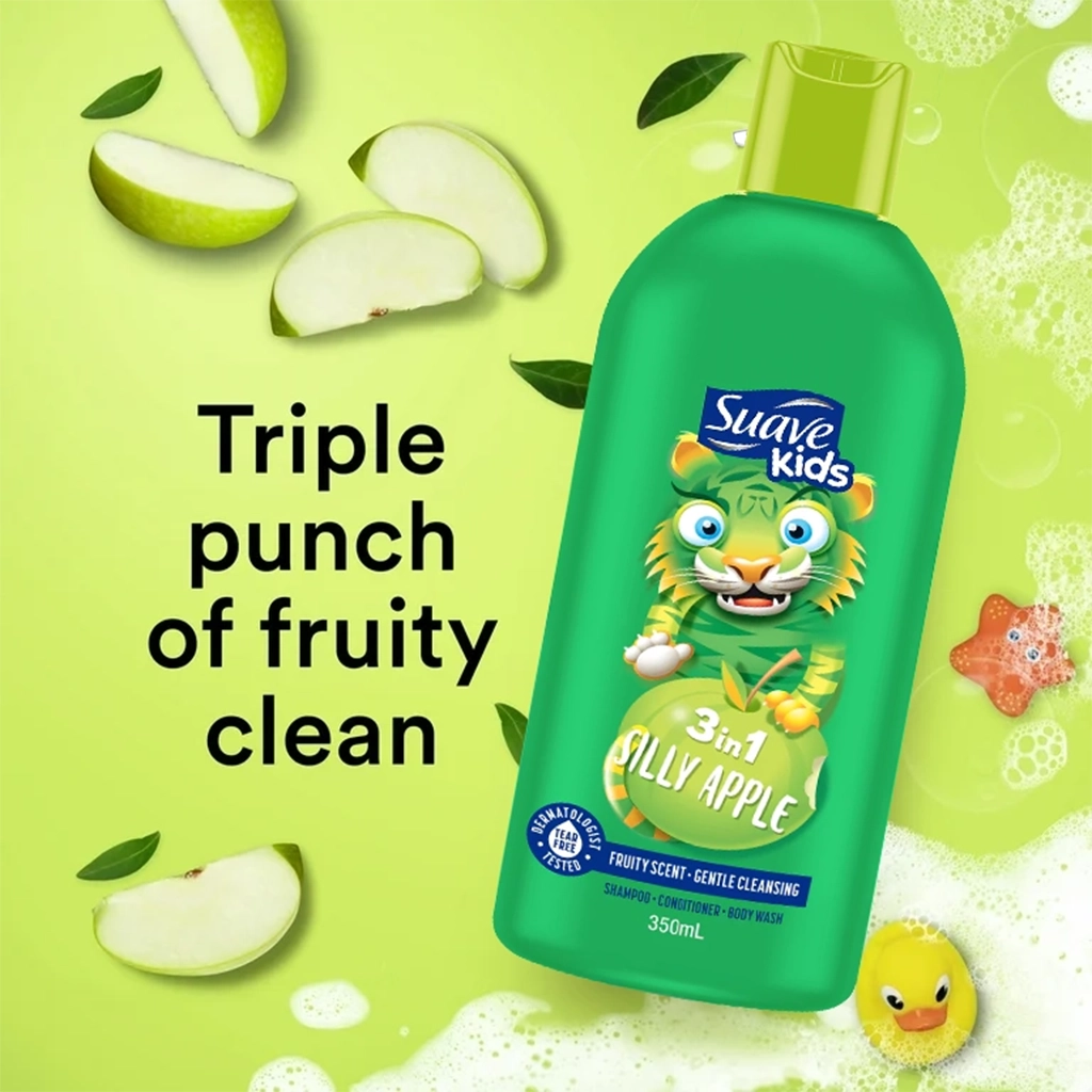 شامپو کودک سوآو کیدز مدل سیب Suave Kids 3in1 Silly Apple
