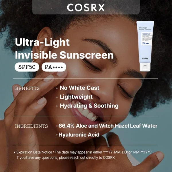 ضدآفتاب سبک و نامرئی کوزارکس الترا لایت COSRX Ultra-Light Invisible Sunscreen SPF 50 اصل کره ای